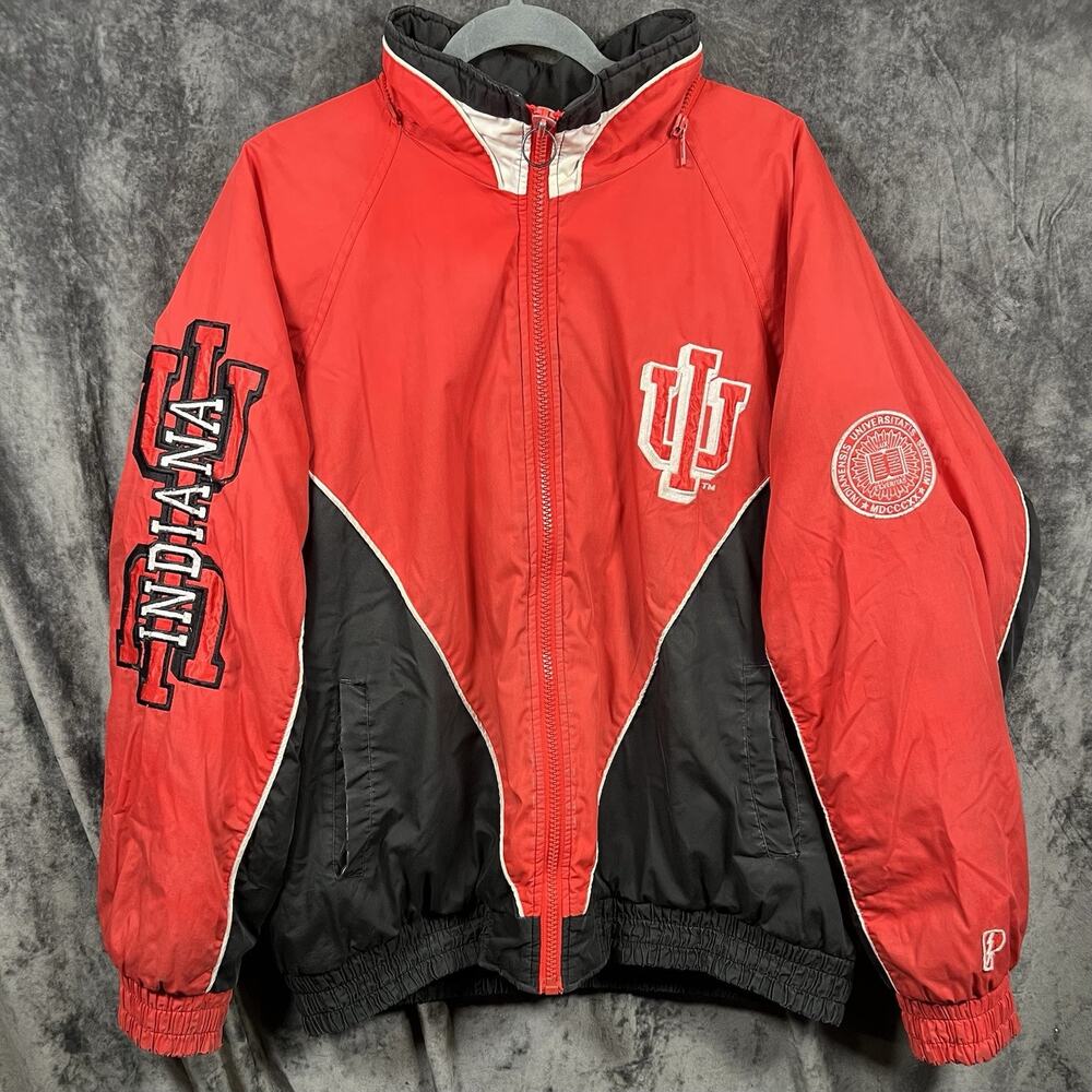 Vintage Indiana Hoosiers Puffer Jacket Red Black Fleece Lined Mens XL NCAA 90s